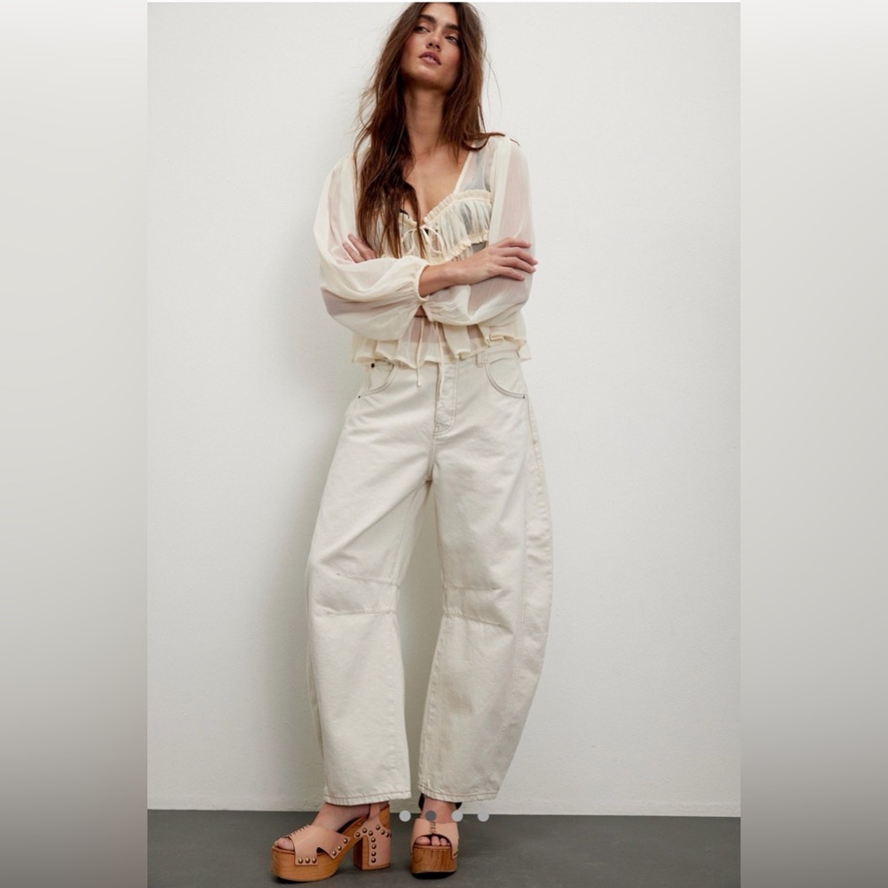 Free People Cream Wide-Leg Jeans